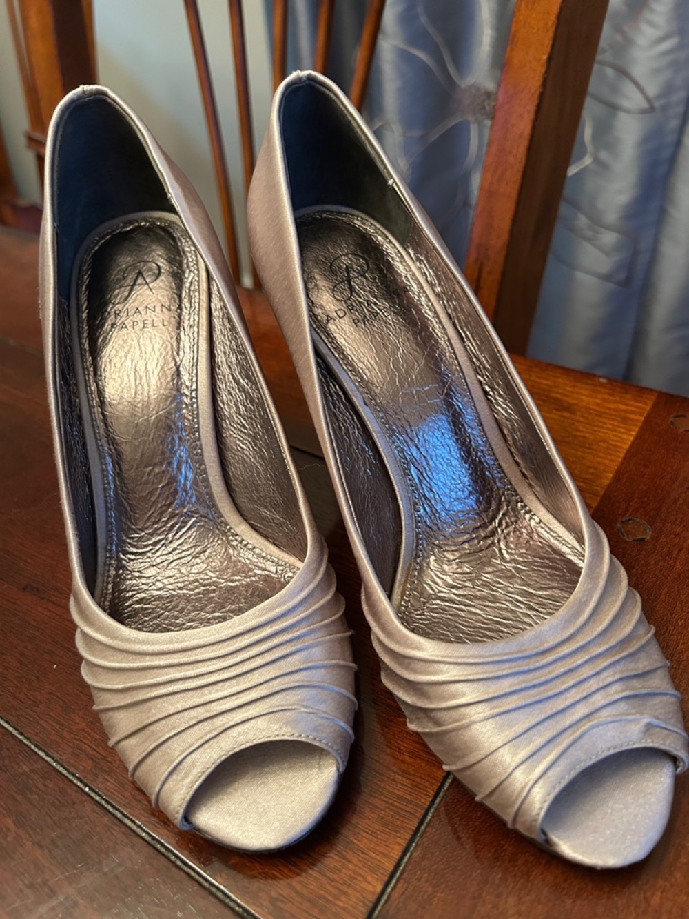Adrianna Papell Champagne Metallic Peep-Toe Heels